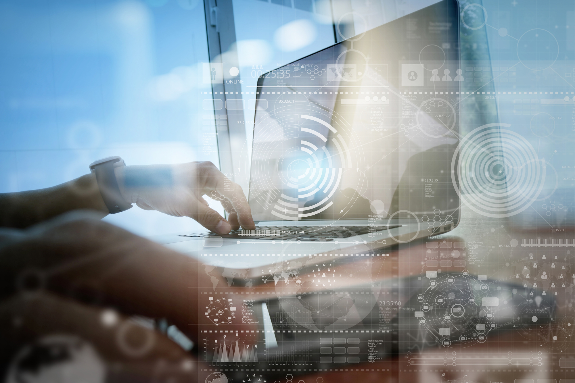 businessman hand working with modern technology and digital laye Data protection